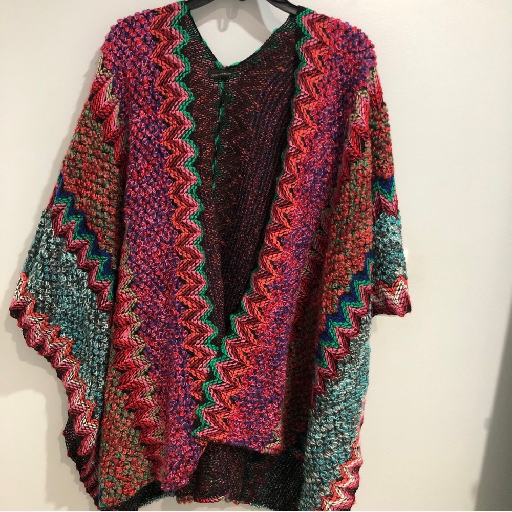 Coco + Carmen Rainbow Wrap Knit Poncho Shawl Multi-color Open Front Boho Cape